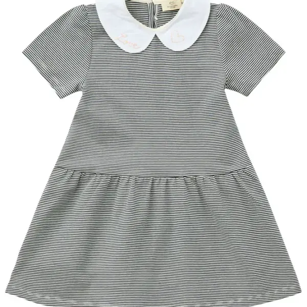 Stribet kjole m. poplin krave - NAVY - 92