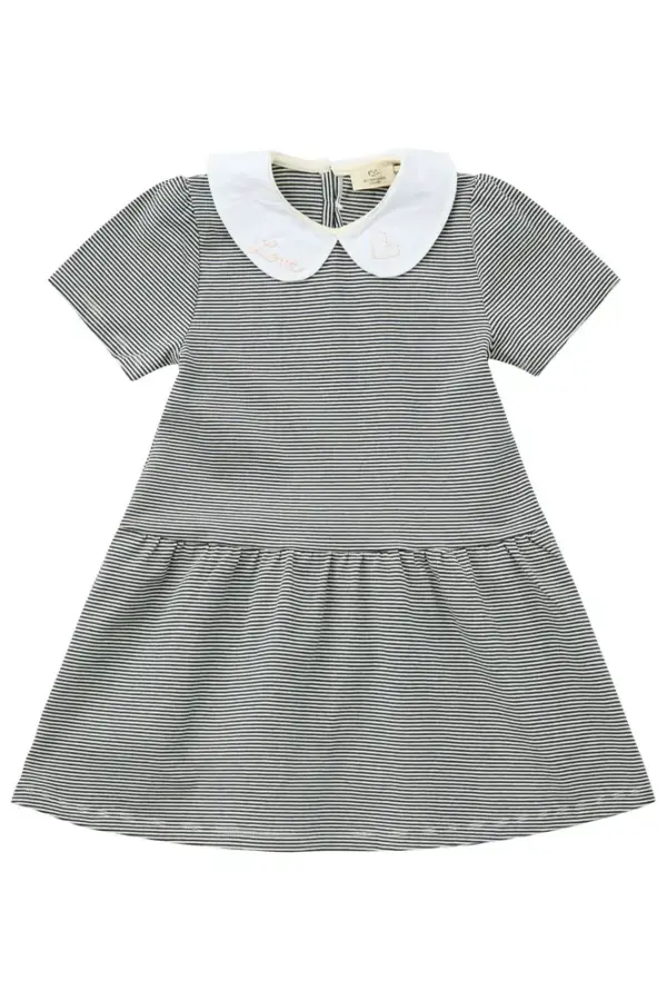 Stribet kjole m. poplin krave - NAVY - 92