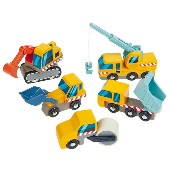 Tender Leaf Trælegetøj - 5 Arbejdskøretøjer - Byggeplads