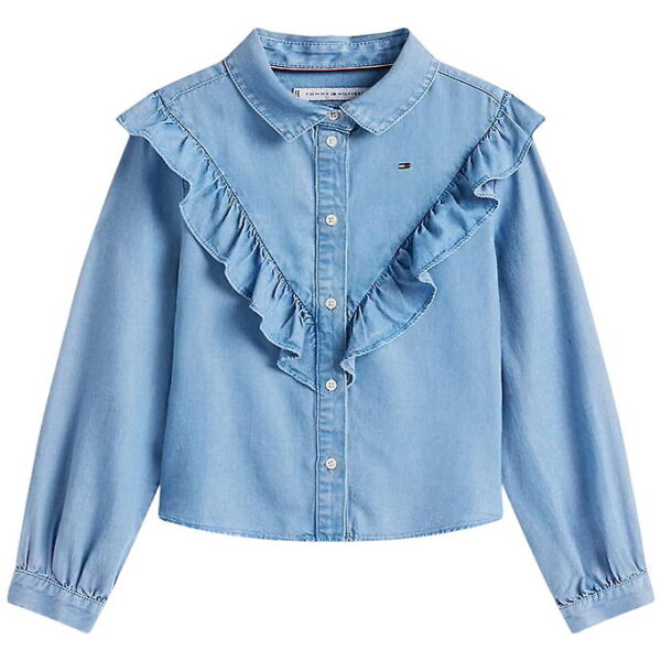 Tommy Hilfiger Skjorte - Denim - Blå m. Flæser