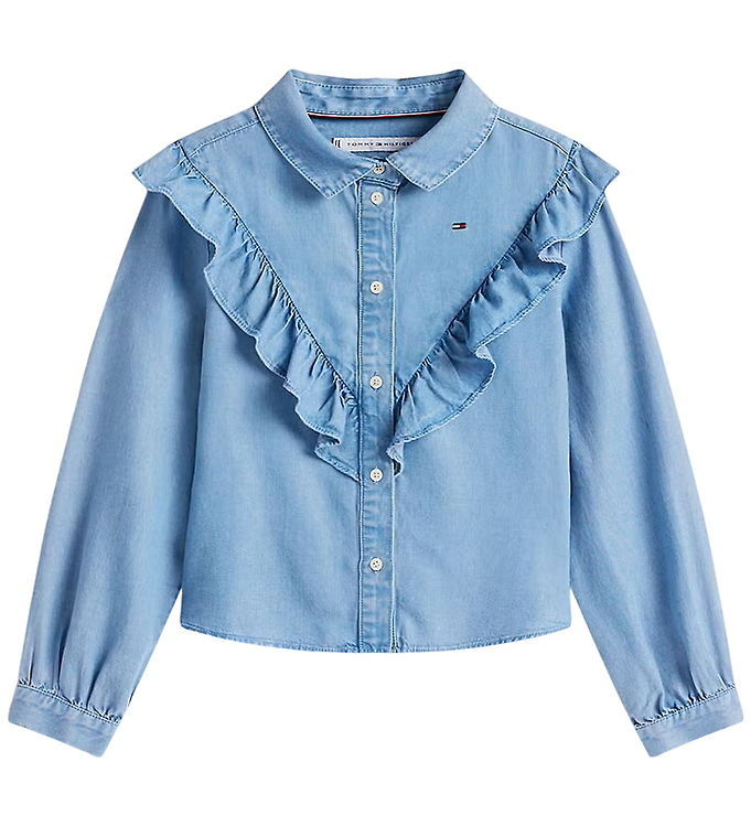 Tommy Hilfiger Skjorte - Denim - Blå m. Flæser