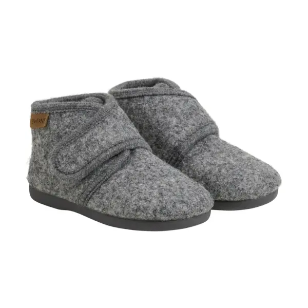 Uldhjemmesko velcro - Dark Gray Melange - 26
