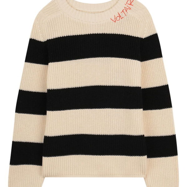 Zadig & Voltaire Bluse - Strik - Off White/Sortstribet