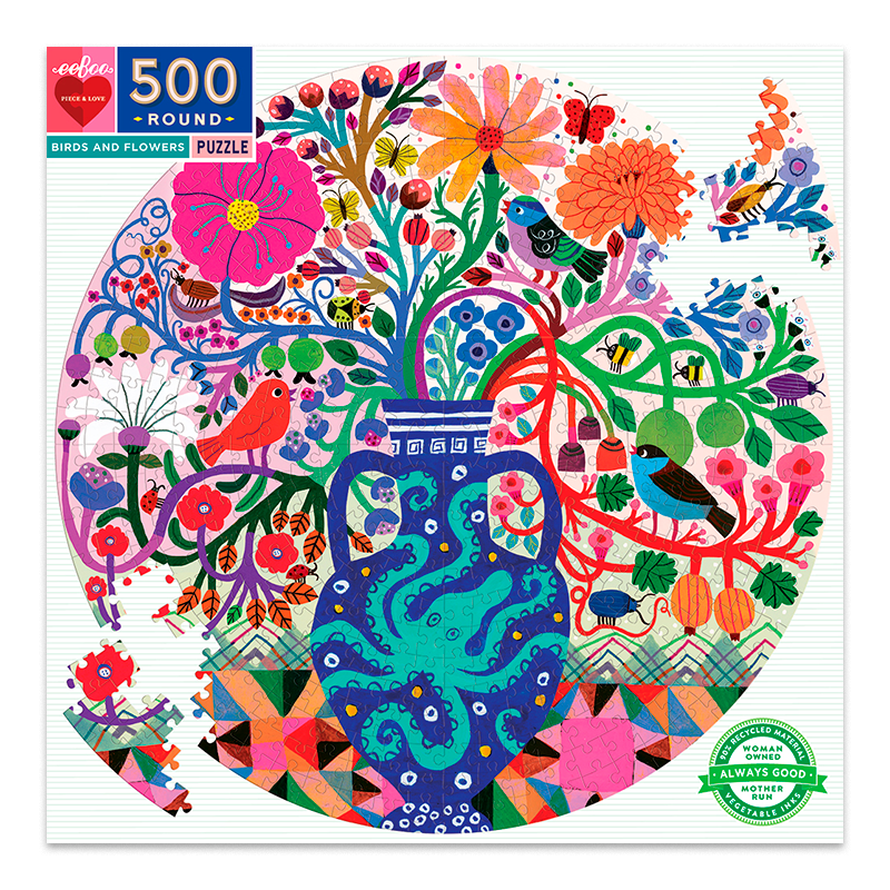eeBoo | Puslespil med 500 brikker - Birds & flowers