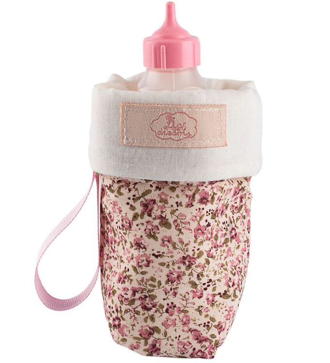 Asi Dukketilbehør - Sutteflaske m. Opbevaringspose - Rosa/Blomst