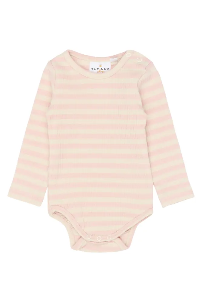Fro Langærmet Rib Body - Peach Whip Striped - 86