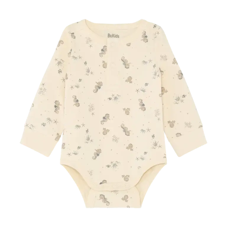 Langæarmet Body m. Print - Folkstone Gray - 80
