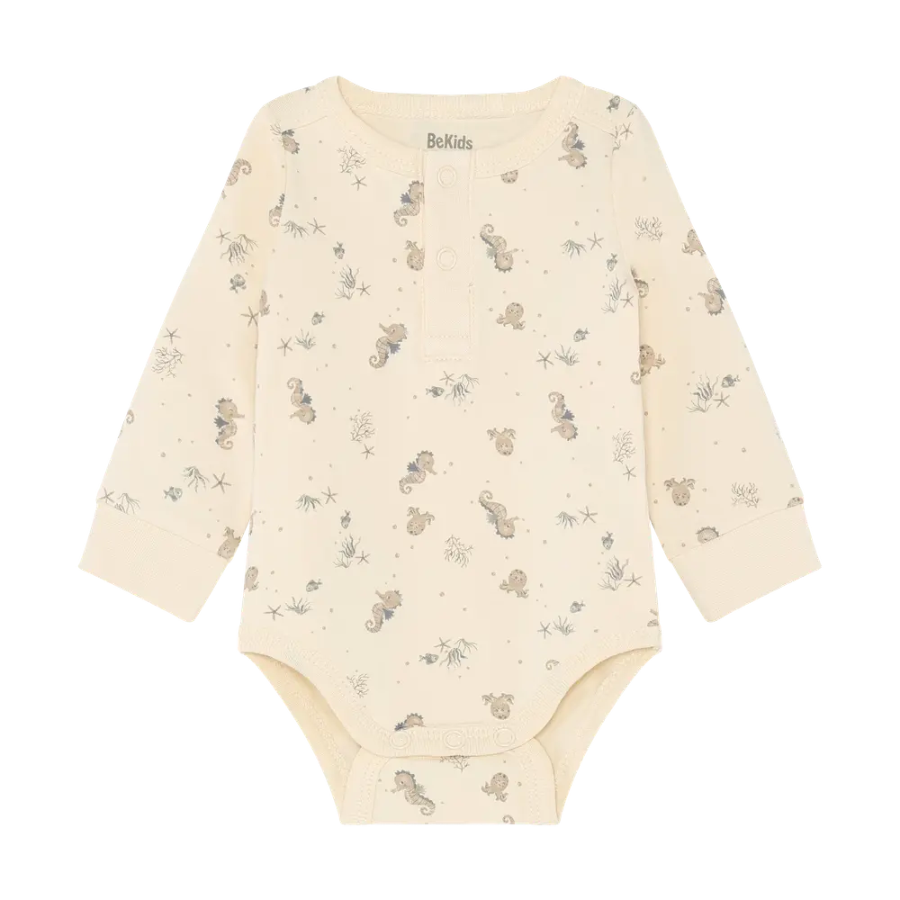 Langæarmet Body m. Print - Folkstone Gray - 80