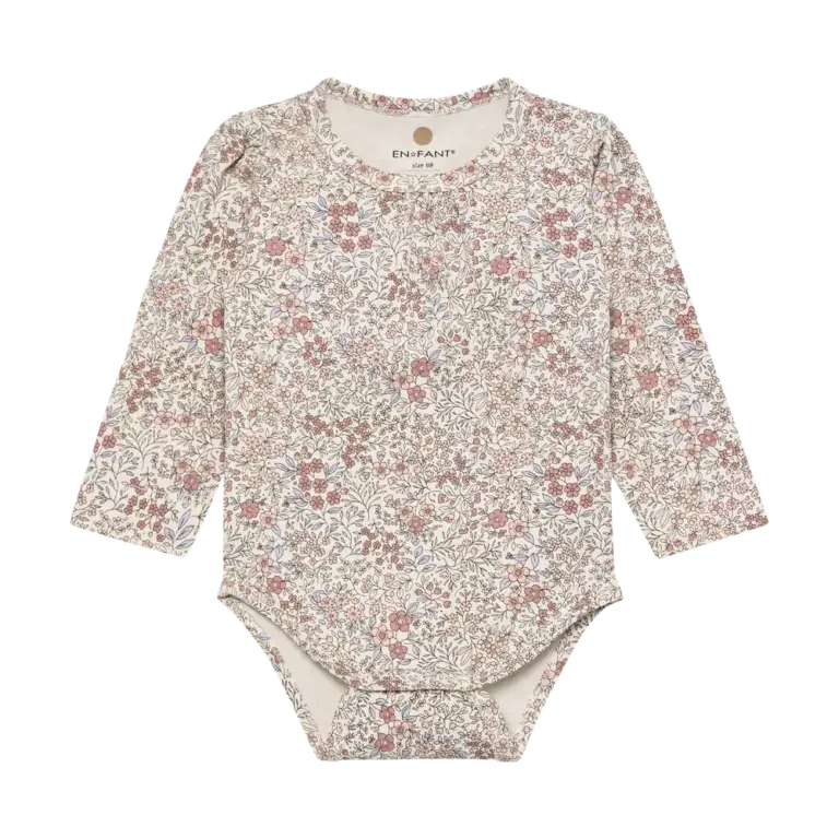 Langærmet Body m. Print - Eggnog - 92