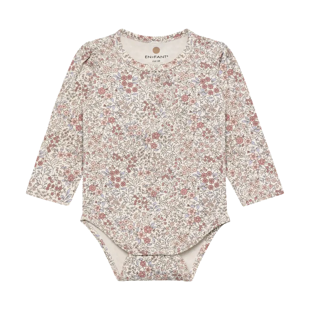 Langærmet Body m. Print - Eggnog - 92