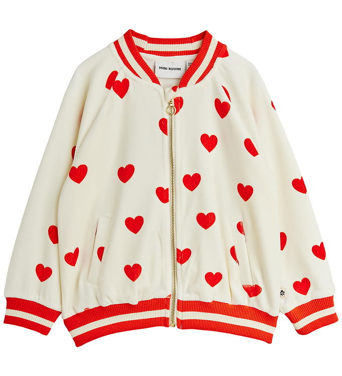 Mini Rodini Cardigan - Velour - Hearts - Hvid