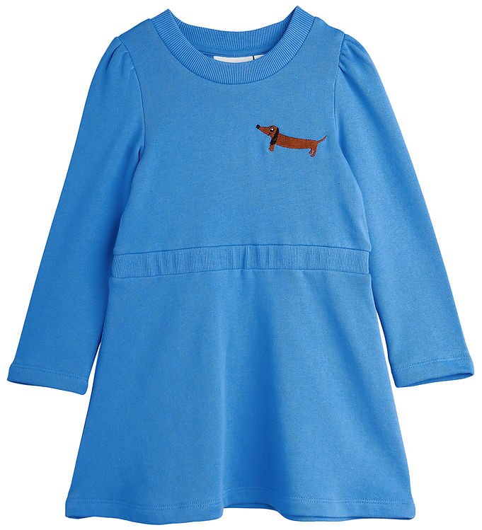 Mini Rodini Kjole - Sweat - Dog - Blå Mini Rodini Kjole - Sweat - Dog - Blå