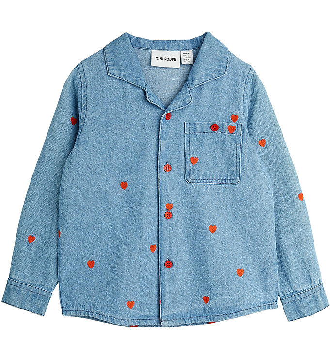 Mini Rodini Skjorte - Denim - Blå m. Hjerter Mini Rodini Skjorte - Denim - Blå m. Hjerter