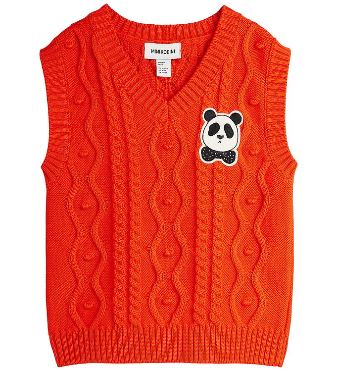 Mini Rodini Vest - Strik - Panda Patch - Rød Mini Rodini Vest - Strik - Panda Patch - Rød
