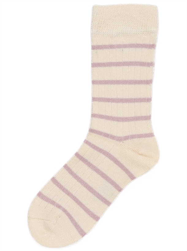 Minipop Strømper - Bambus - Striber - Rose/Off White Minipop Strømper - Bambus - Striber - Rose/Off White