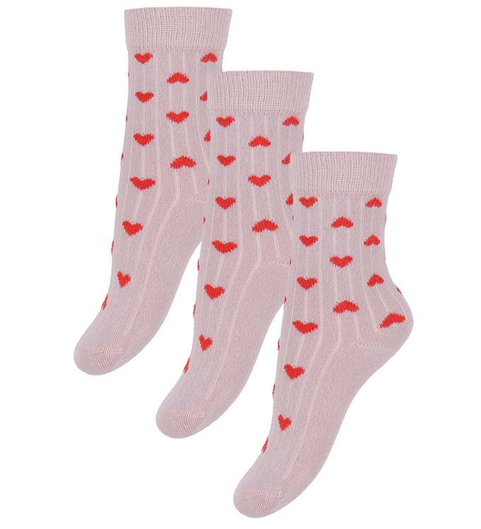 Minipop Strømper - Rib - Bambus - 3-pak - Rose Heart Minipop Strømper - Rib - Bambus - 3-pak - Rose Heart