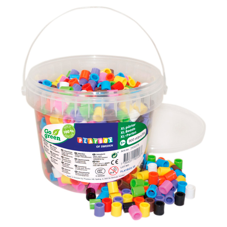 Playbox | Rørperler maxi - Basisfarver, 900 stk