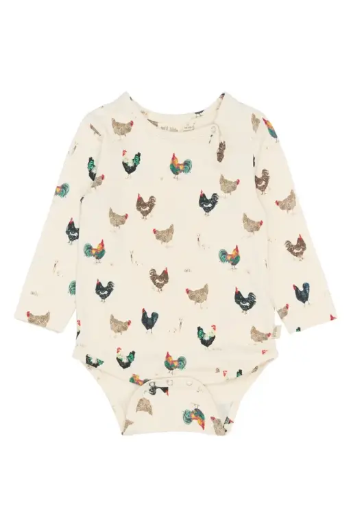 Star Langærmet Body - Eggnog Rooster - 62 CM
