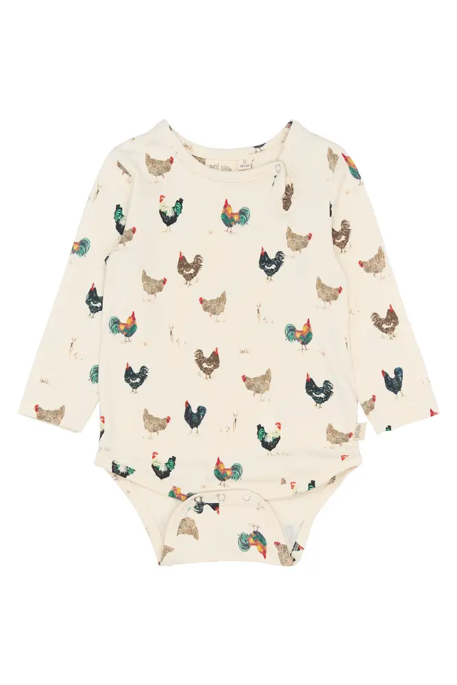 Star Langærmet Body - Eggnog Rooster - 62 CM