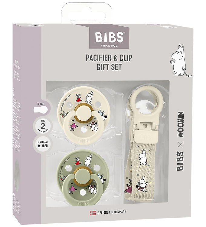 BIBS x Moomins Gavesæt - Sutter/Suttesnor - Str. 2 - Ivory/Sage