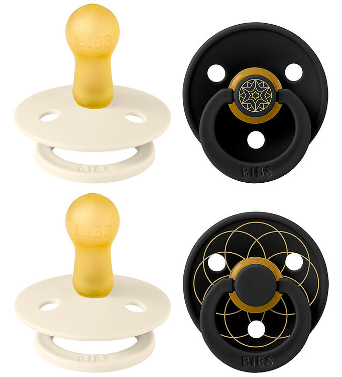 Bibs Colour Sutter - Str. 2 - 4-pak - Rund - Ivory/Sort/Guld Bibs Colour Sutter - Str. 2 - 4-pak - Rund - Ivory/Sort/Guld