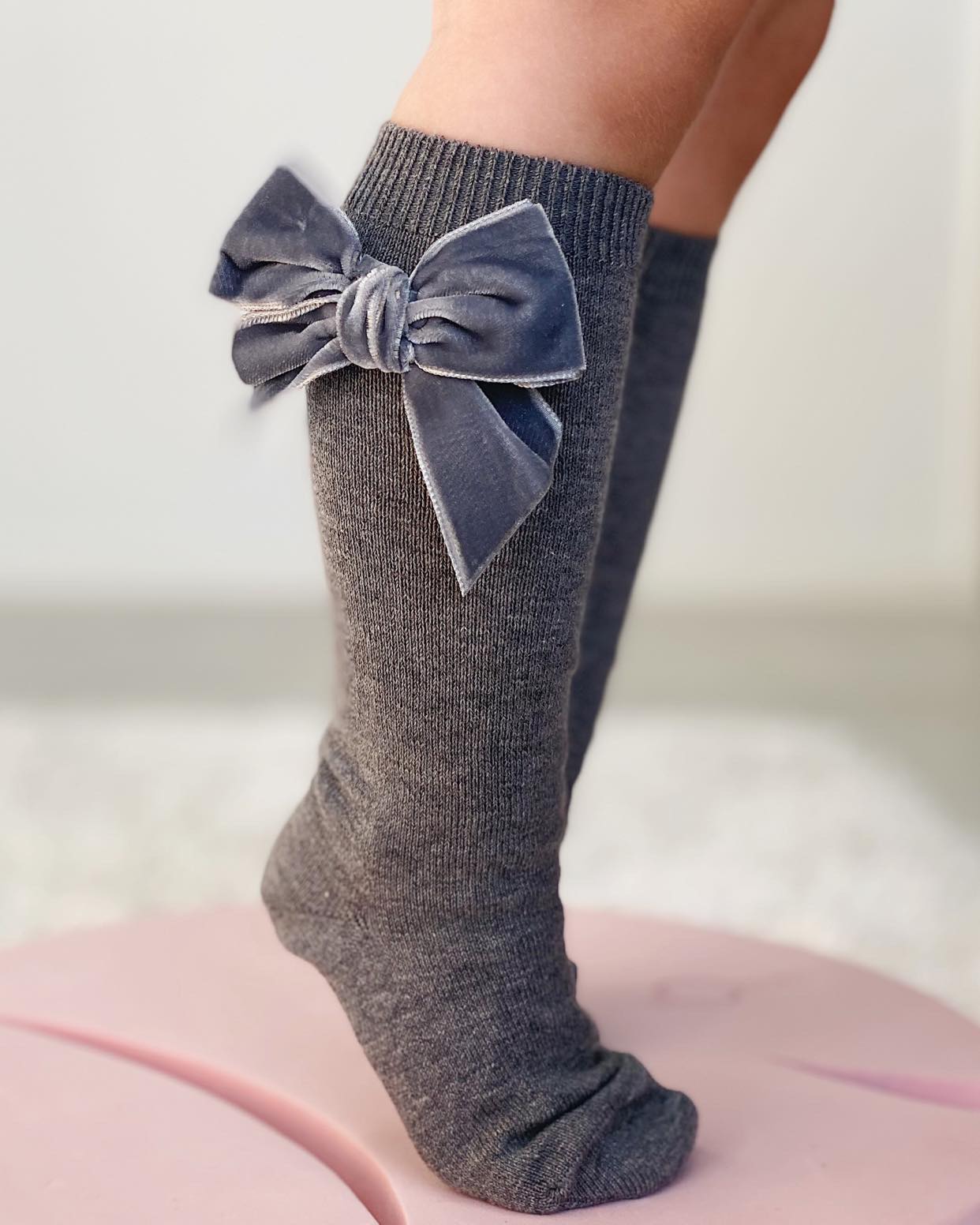 Condor Knæstrømper med Velour Sløjfe Grå - 0-3 mdr Condor Knæstrømper med Velour Sløjfe Grå - 0-3 mdr