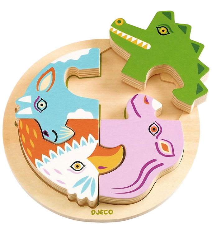 Djeco Puslespil - Træ - 4 Brikker - Rondo Croco