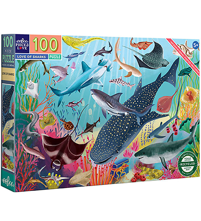 Eeboo Puslespil - 100 Brikker - 45,7x68,5 cm - Hajer i Dybet Eeboo Puslespil - 100 Brikker - 45,7x68,5 cm - Hajer i Dybet