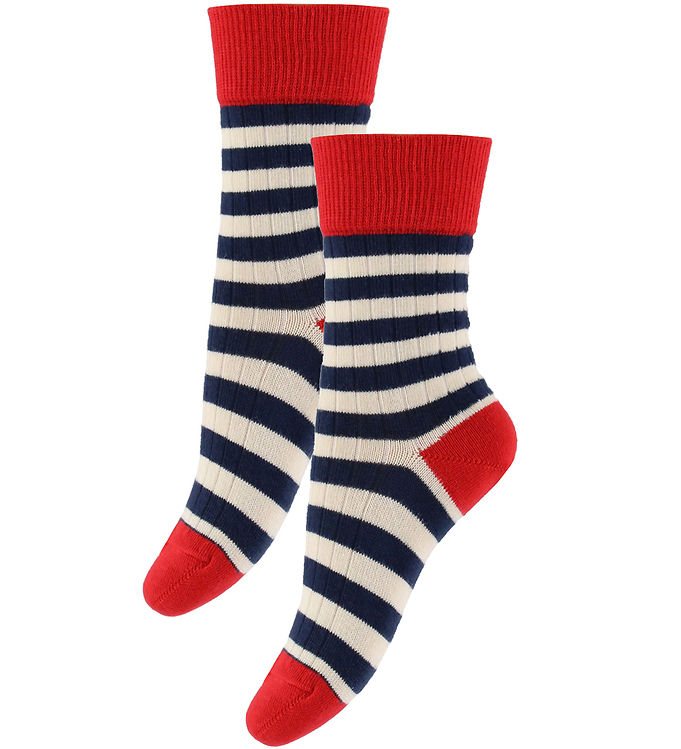 FUB Strømper - 2-pak - Dark Navy/Rød m. Striber
