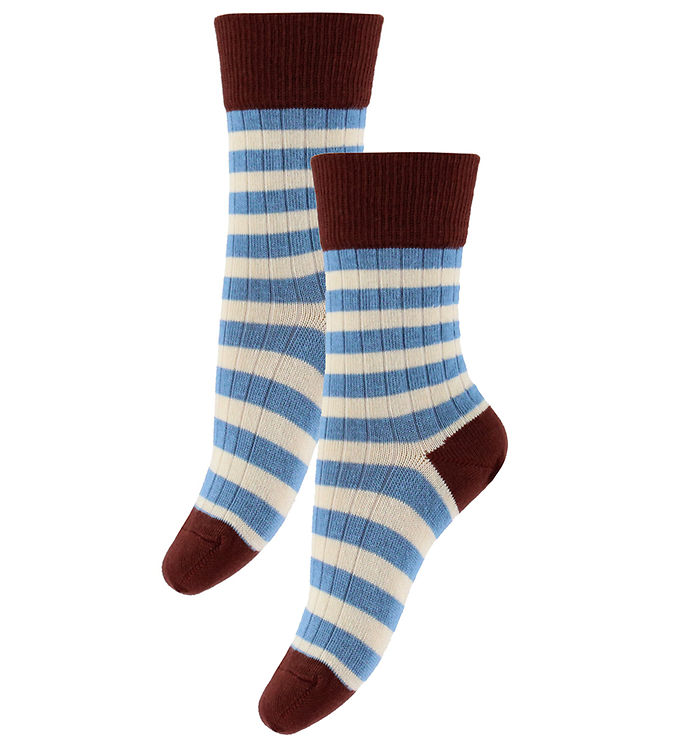 FUB Strømper - 2-pak - Sea/Maroon m. Striber