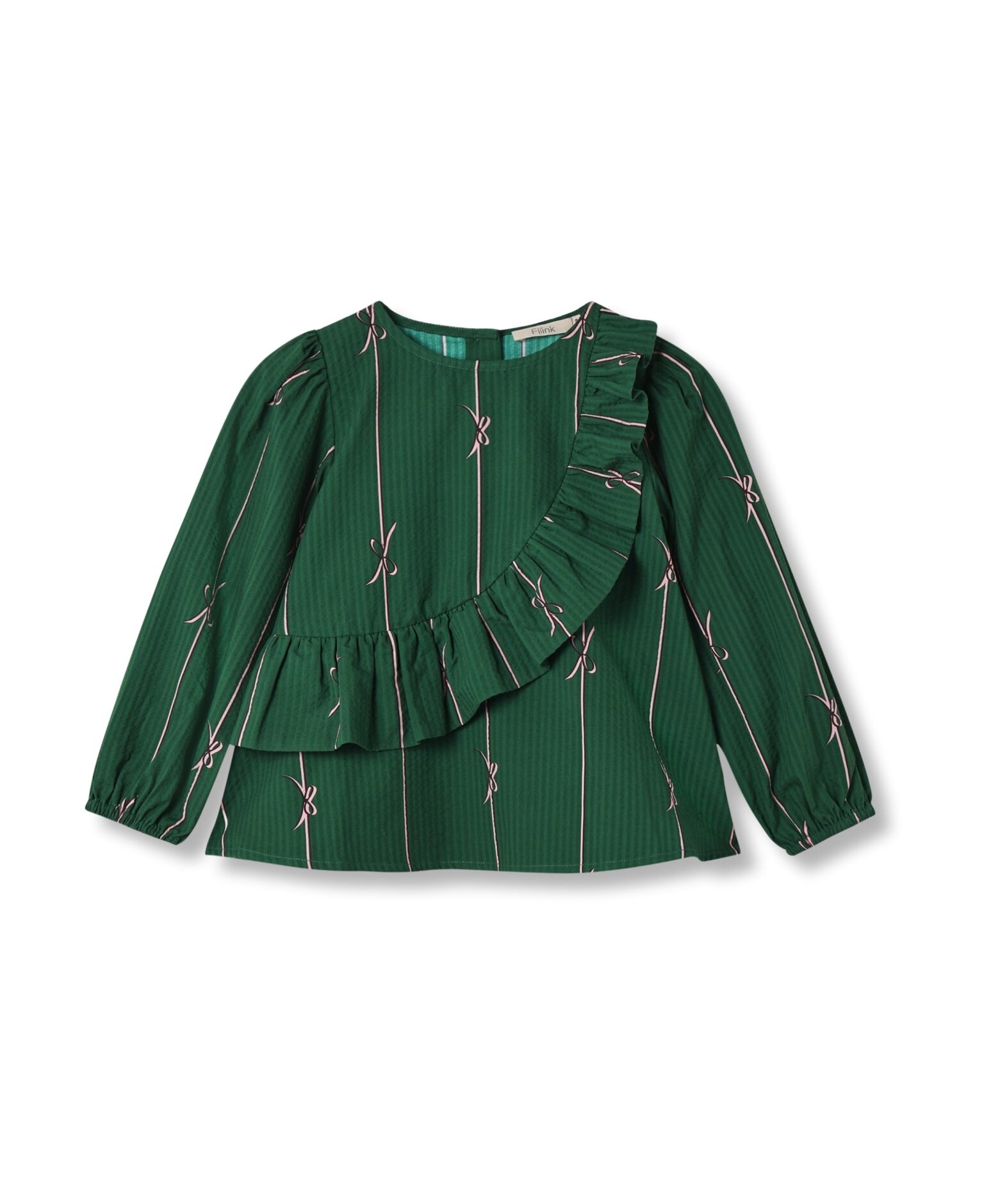 Fliink Bowie LS Blouse - Hunter Green Bow - 86 cm
