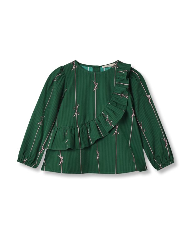Fliink Bowie LS Blouse - Hunter Green Bow - 86 cm
