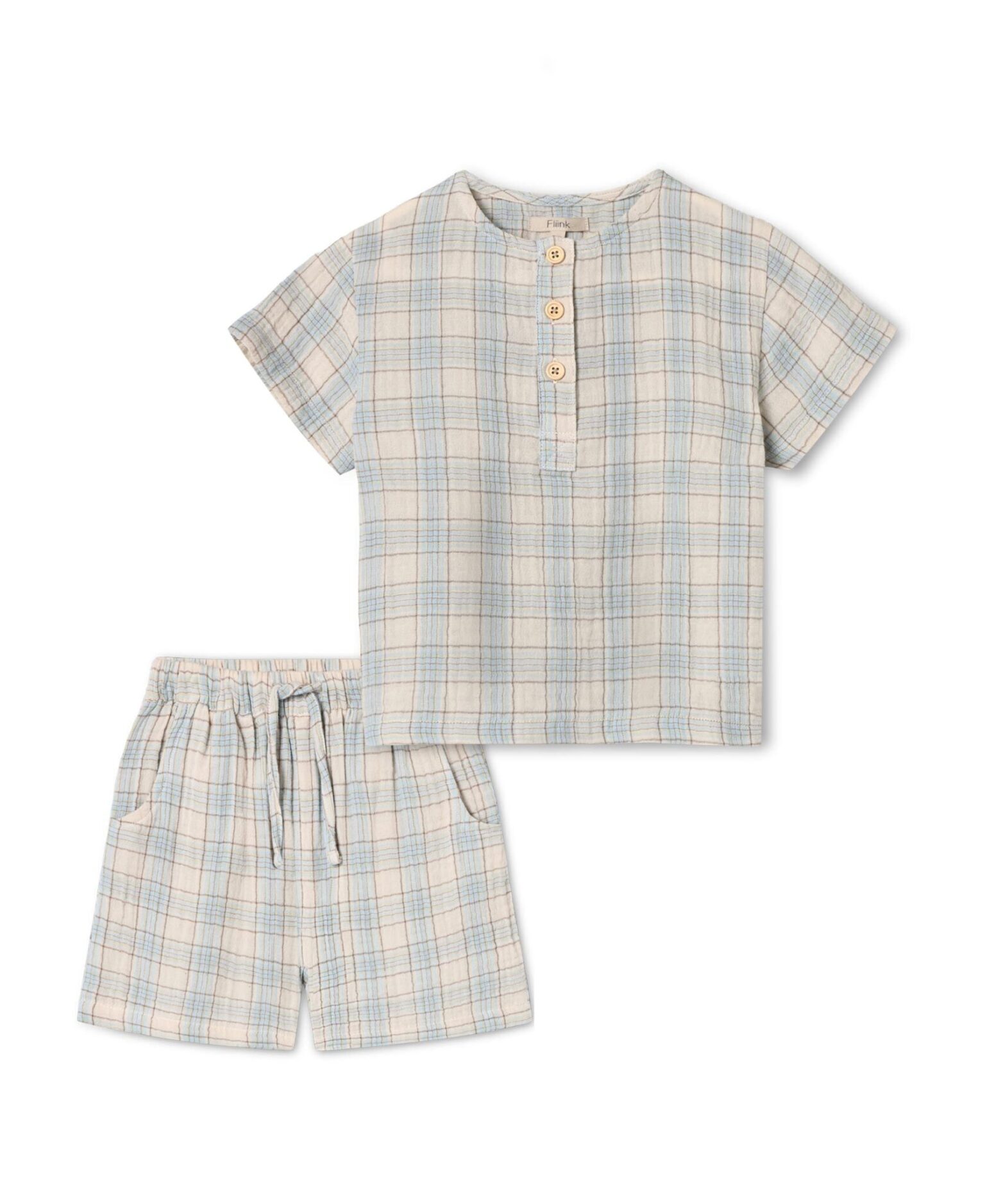 Fliink Cha Cha Shorts sæt - Sandshell Check - 80 cm