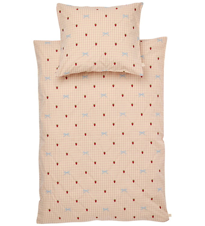 Flöss Sengetøj - Baby - Dolly - 70x100 cm - Berry/Bow Gingham Flöss Sengetøj - Baby - Dolly - 70x100 cm - Berry/Bow Gingham