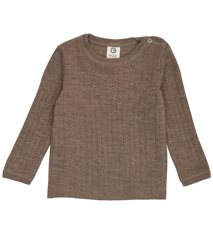 Müsli Bluse - Rib - Uld - Walnut Melange Müsli Bluse - Rib - Uld - Walnut Melange