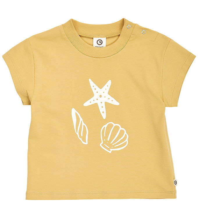 Müsli T-shirt - Sea Printed - Hemp m. Hvid Müsli T-shirt - Sea Printed - Hemp m. Hvid