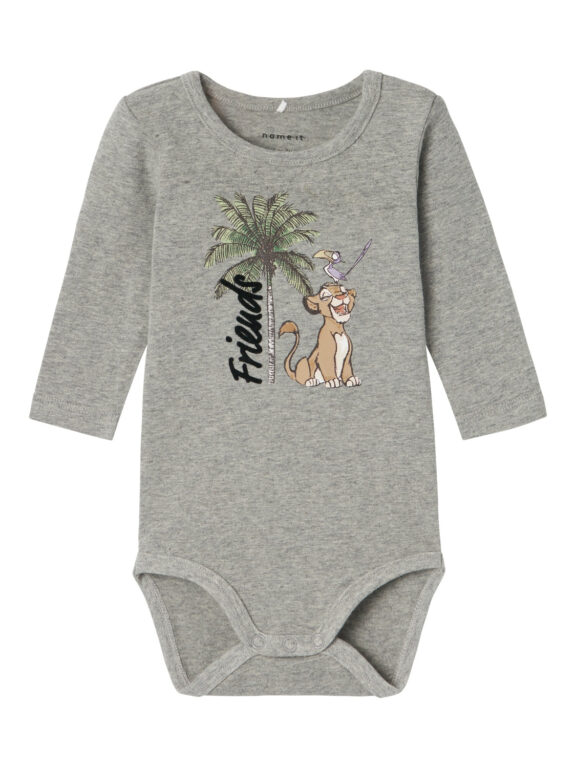 Name It Jebbi Løvernes Konge Body - Grey Melange - 50 cm