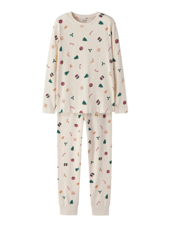 Name It Vismas Natsæt - Whitecap Gray/Xmas - 116 cm
