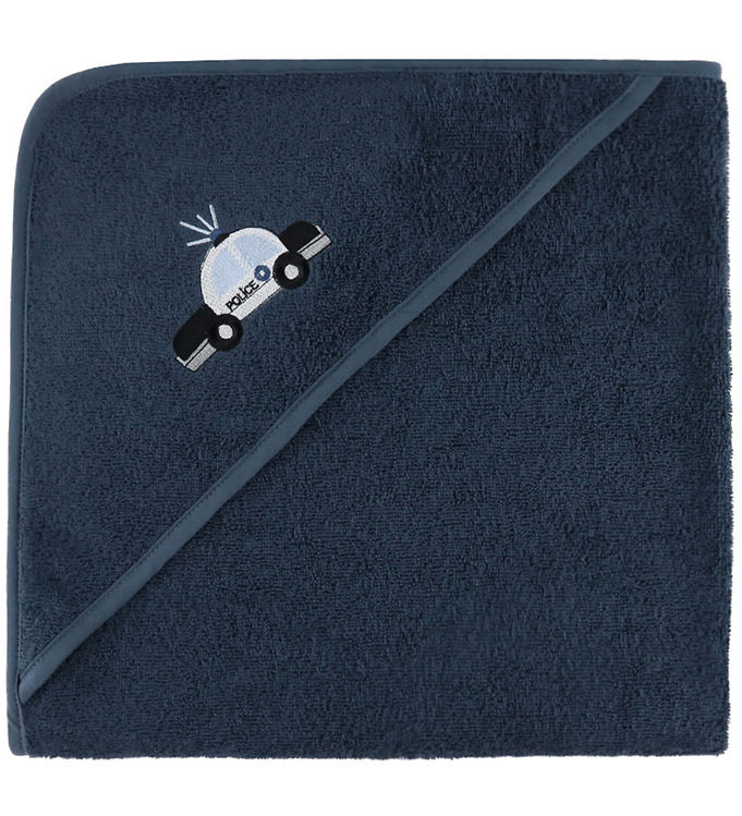 Nørgaard Madsens Babyhåndklæde - 100x100 cm - Navy m. Politibil