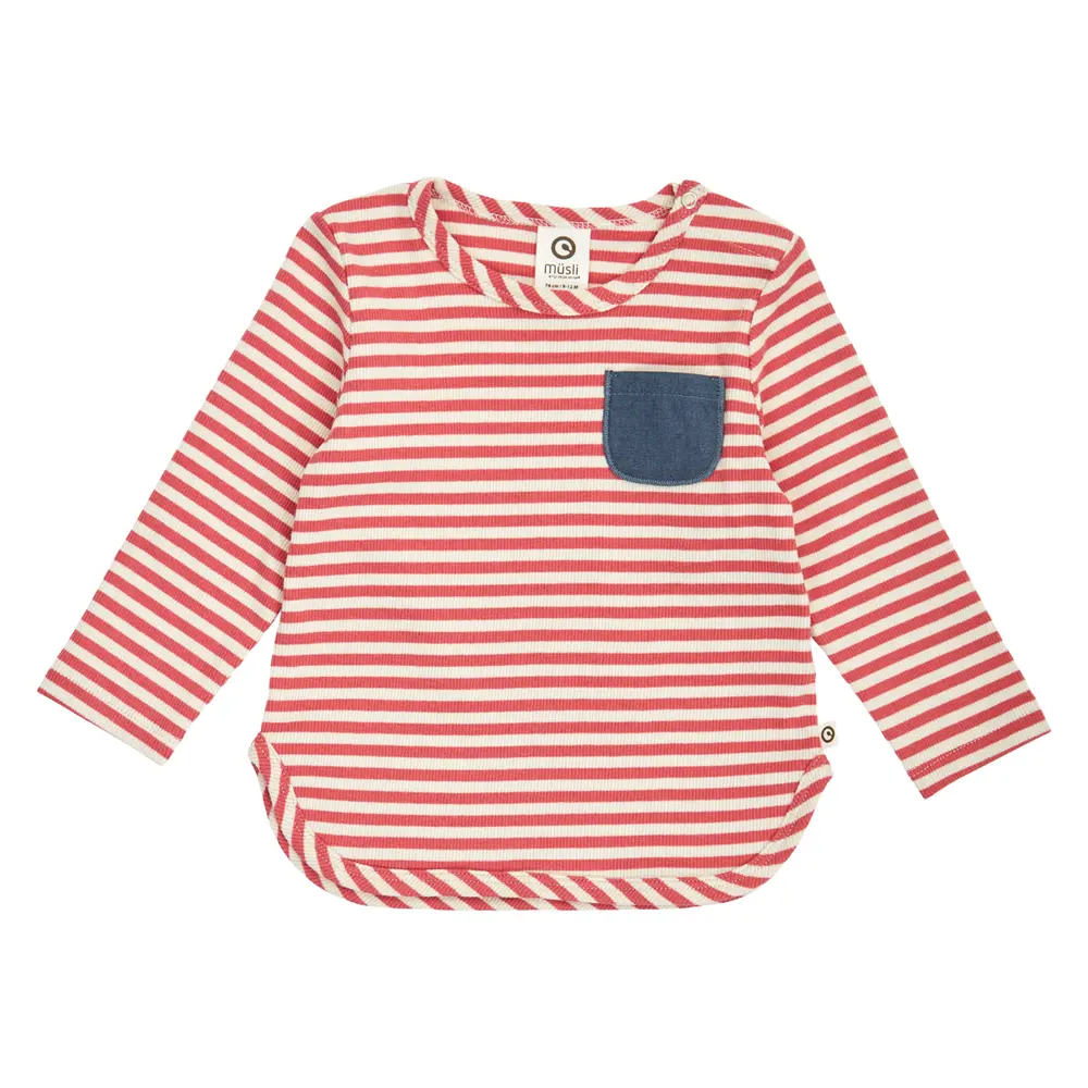 Rib Stripede Bluse m. Lomme - Mineral red/ Tofu - 68 Rib Stripede Bluse m. Lomme - Mineral red/ Tofu - 68