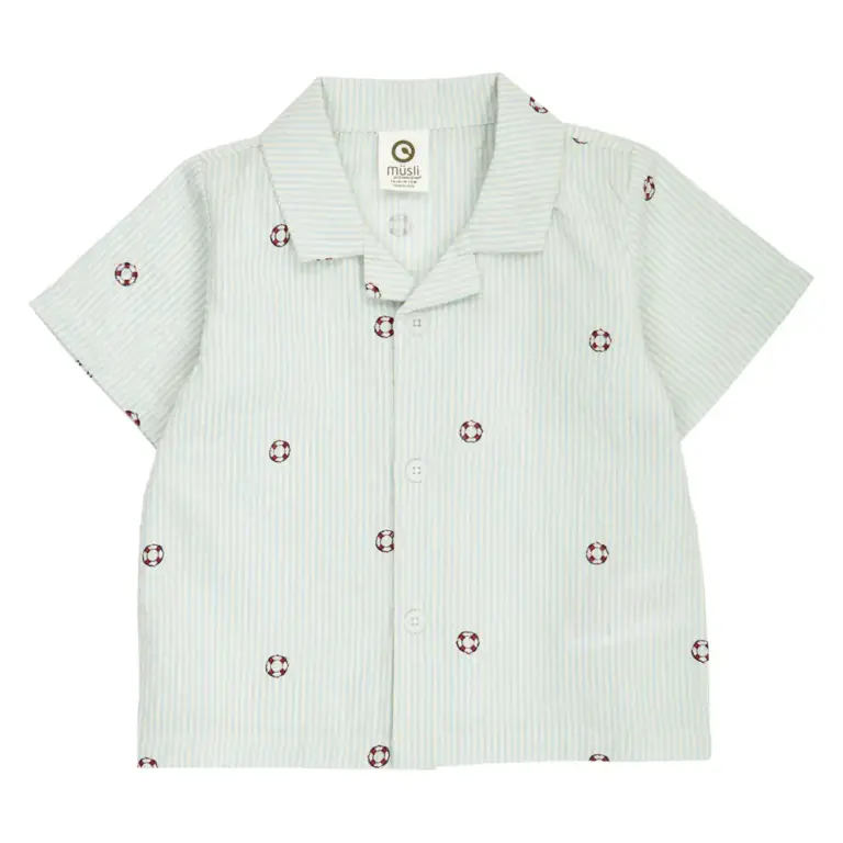 Seersucker Stribede Skjorte - Tofu/ Ocean/ Mineral red - 80