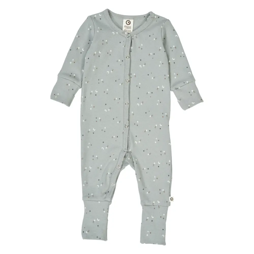 Stars Rib Heldragt m. Fødder - Jasmin blue/ Walnut/ Stormy blue - 68