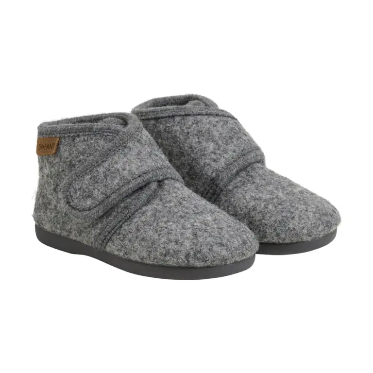 Uldhjemmesko velcro - Dark Gray Melange - 24