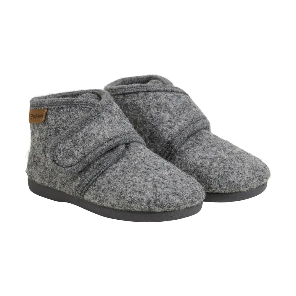 Uldhjemmesko velcro - Dark Gray Melange - 24