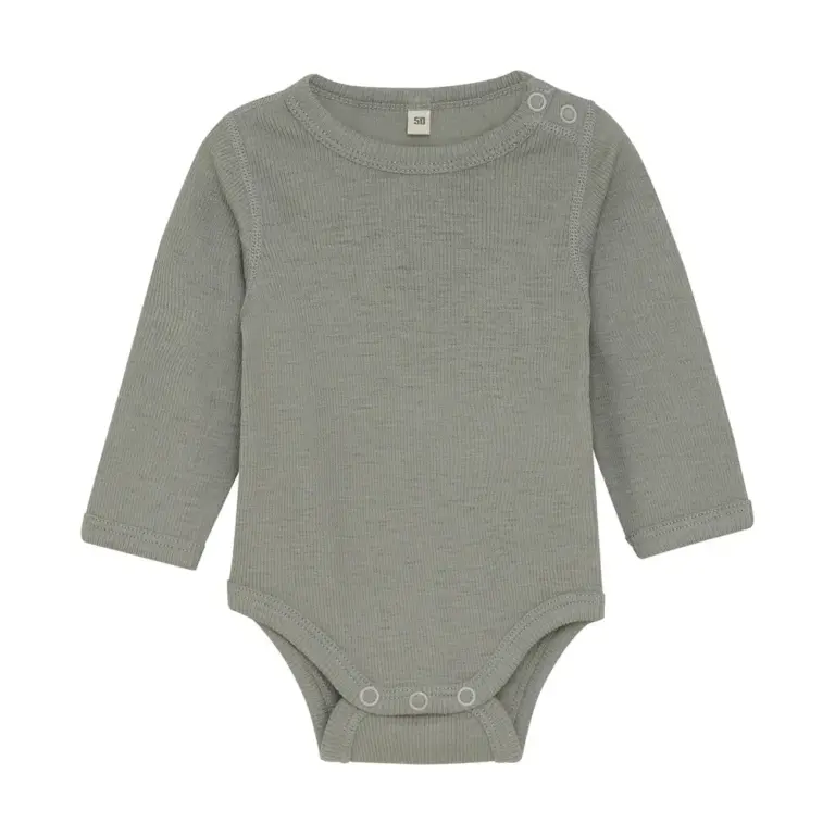 BeKids Langærmet Uld body - Forest Fog Melange - 80