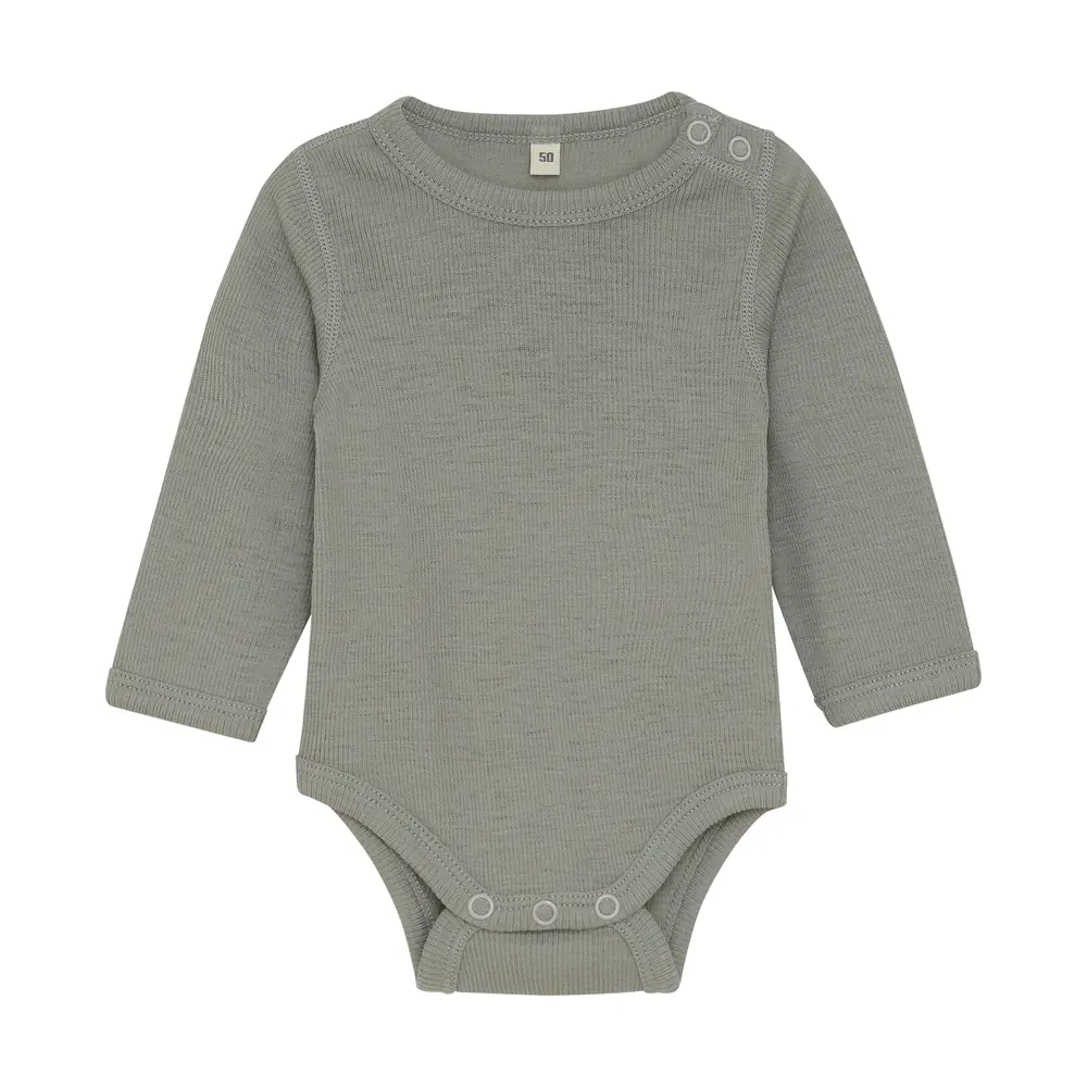 BeKids Langærmet Uld body - Forest Fog Melange - 80 BeKids Langærmet Uld body - Forest Fog Melange - 80