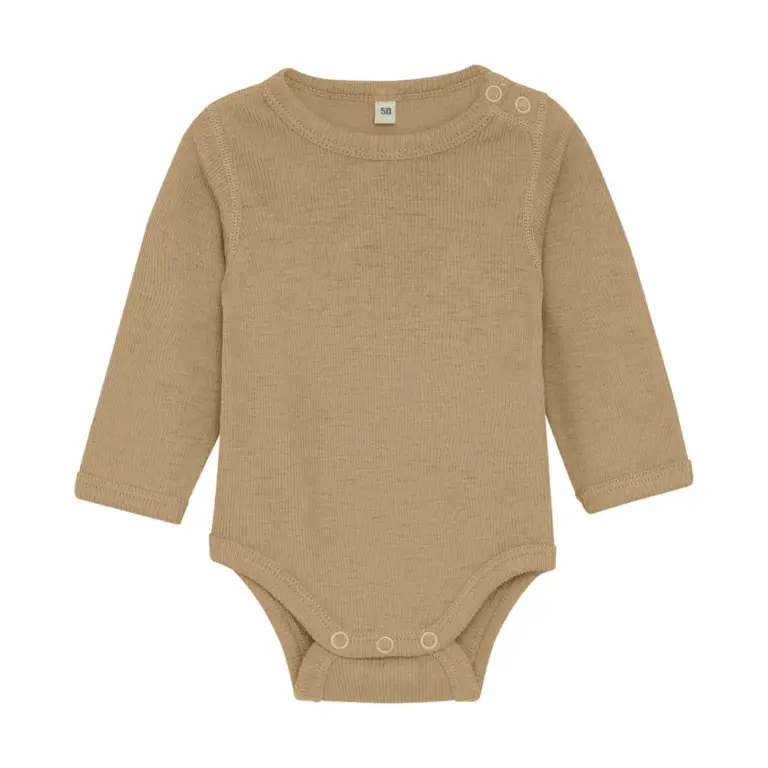 BeKids Langærmet Uld body - Light Camel Melange - 60