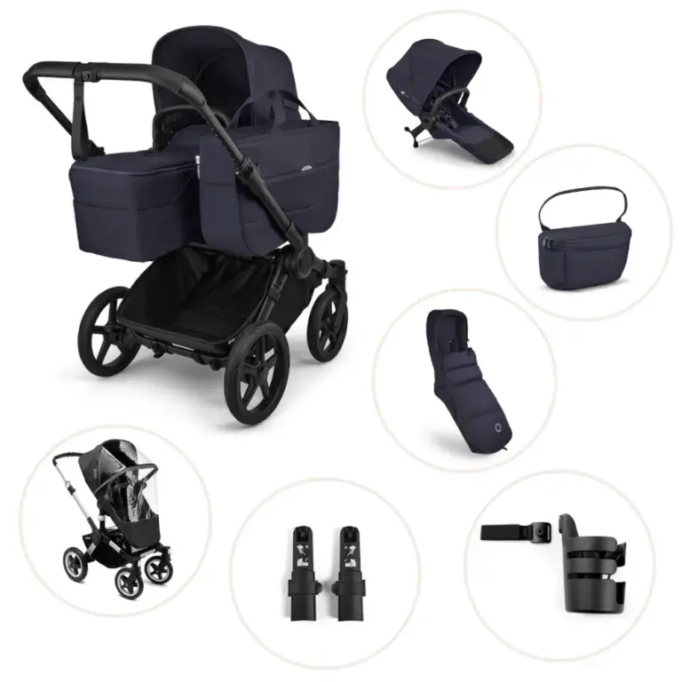Bugaboo Donkey 6 Kombivogn Inkl. Søskendesæde, Organizer, Kørepose, Kopholder, Højdeadapter Og Regnslag - Deep Indigo