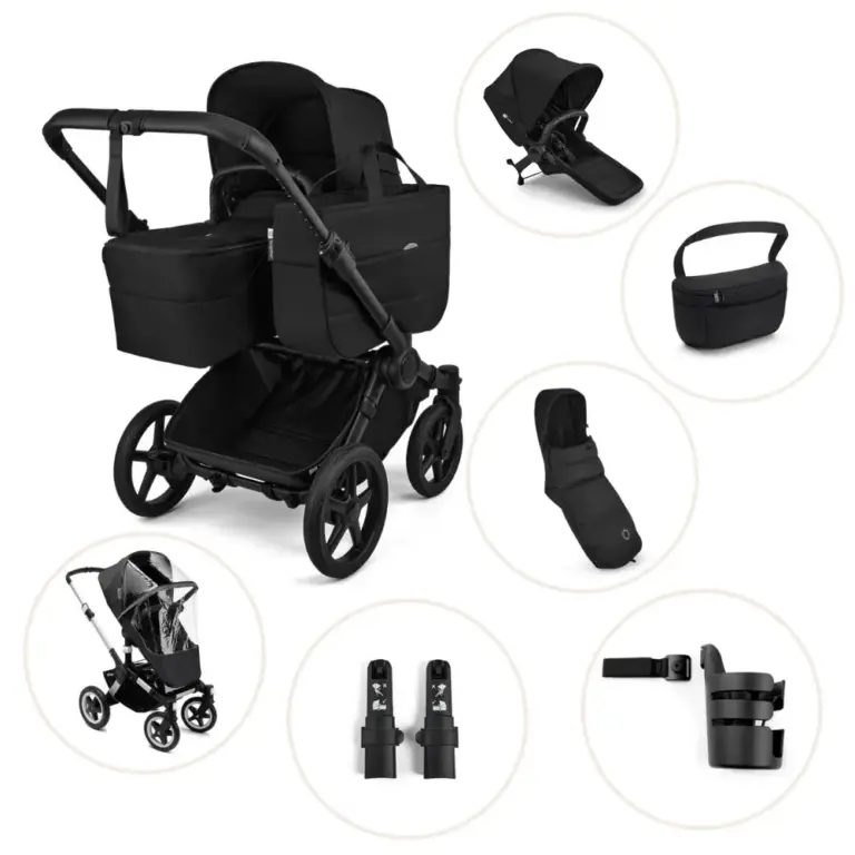 Bugaboo Donkey 6 Kombivogn Inkl. Søskendesæde, Organizer, Kørepose, Kopholder, Højdeadapter Og Regnslag - Heritage Black