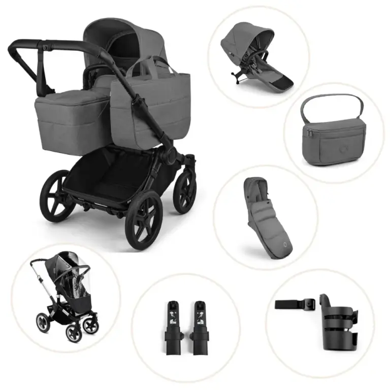 Bugaboo Donkey 6 Kombivogn Inkl. Søskendesæde, Organizer, Kørepose, Kopholder, Højdeadapter Og Regnslag - Moon Grey